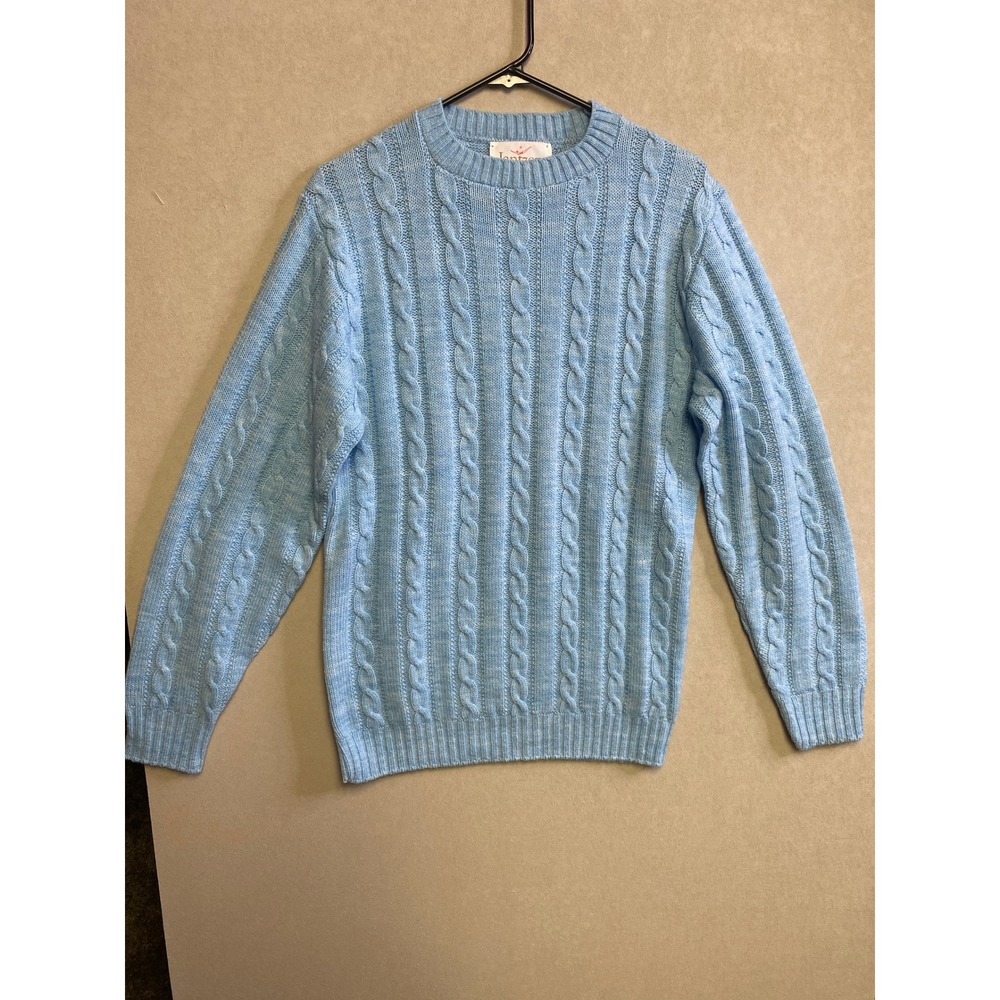 Vintage Jantzen Mens Light Blue Cable Knit Crewneck Sweater Made in USA Size M